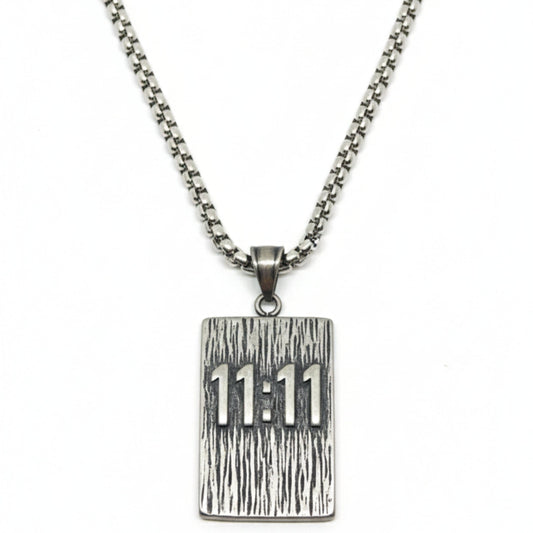 11:11 MANIFESTATION RECTANGLE - 24mm Pure Titanium Steel Pendant with 24inch Round Box 5mm Chain for Men & Boys - THE MEN THING