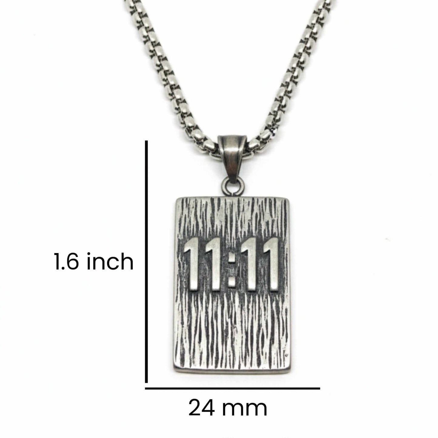 11:11 MANIFESTATION RECTANGLE - 24mm Pure Titanium Steel Pendant with 24inch Round Box 5mm Chain for Men & Boys — SS Pendant/ Necklace for Men | THE MEN THING