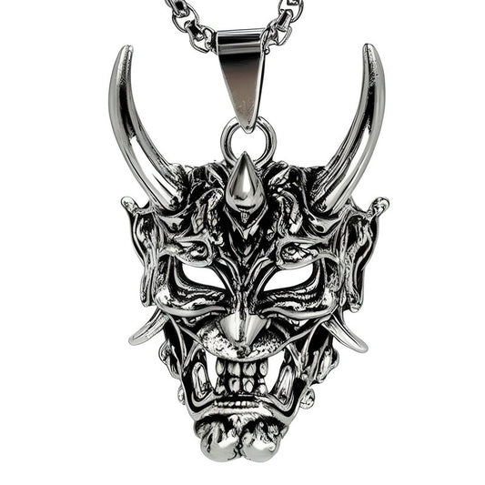 DEMON MASK - Alloy Pendant with Stainless Steel 24inch Round Box Chain , European trending Style for Men & Boy