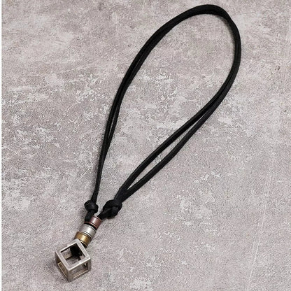 Cubicano Black - Vintage Alloy Cubical Pendant With Adjustable Pure Black Leather Cord Necklace For