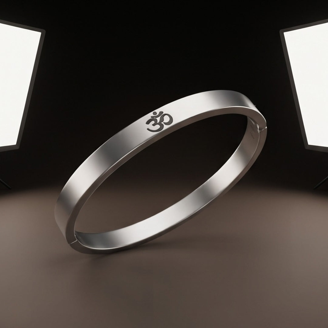 OM STEEL - Pure Stainless Steel Bangle, Silver Color (8 inch) for Men & Boys