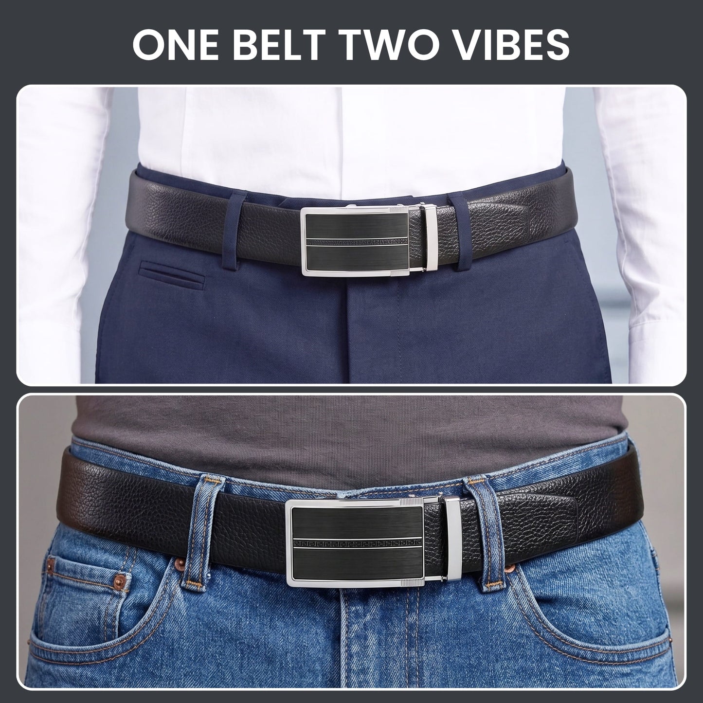 Mens Genuine Leather Belt | 2 in 1 Reversible (Black & Brown) (1 Pc.) - LUXORIC - KRONIQ