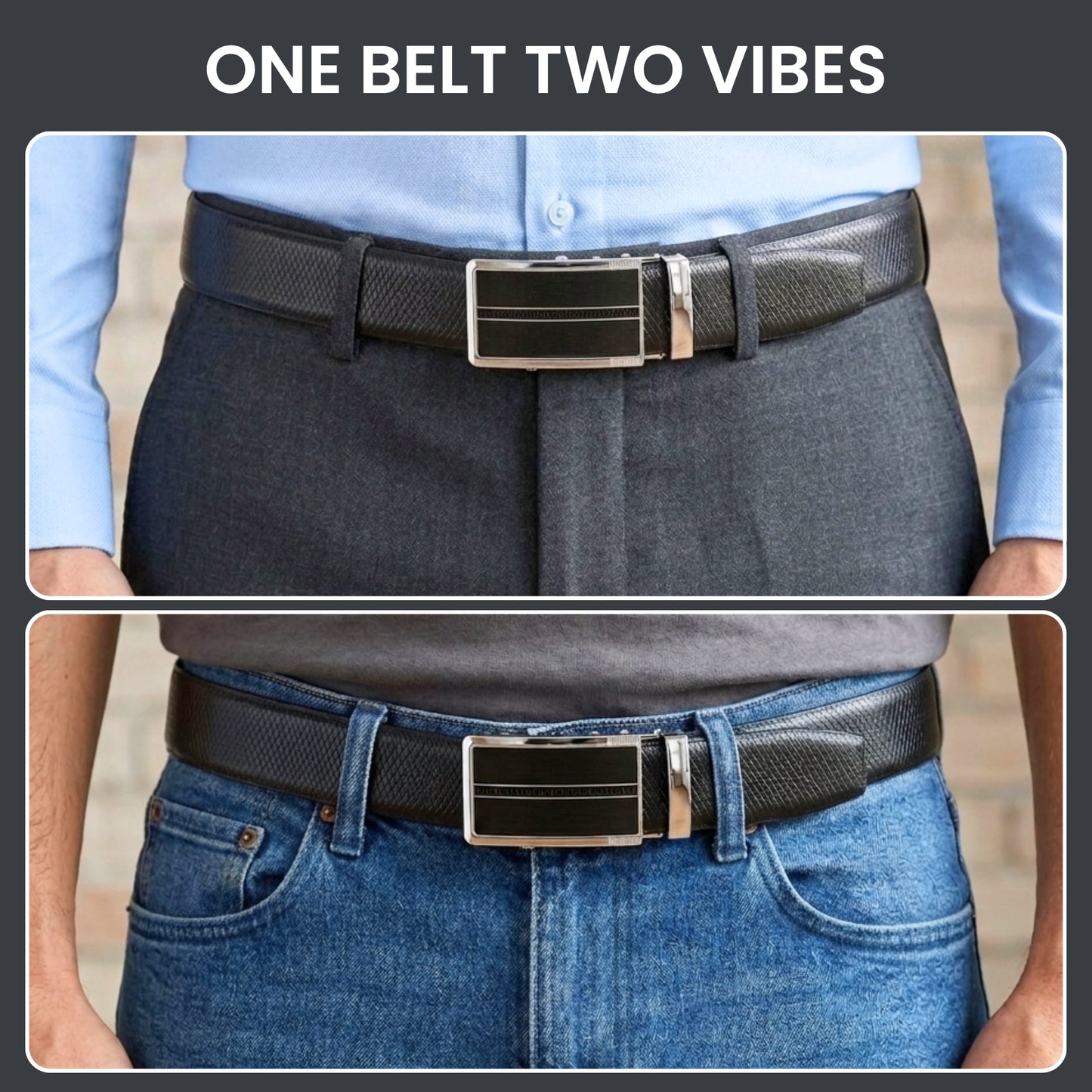 Mens Genuine Leather Belt | 2 in 1 Reversible (Black & Brown) (1 Pc.) - REXVA - KRONIQ