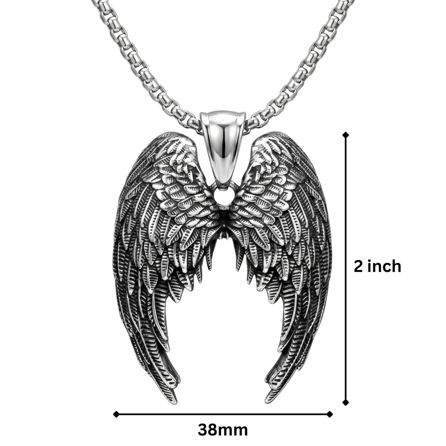 HEAVEN SERAPH - 38mm Titanium Steel Pendant with 23inch Round Box 4mm Chain for Men & Boys