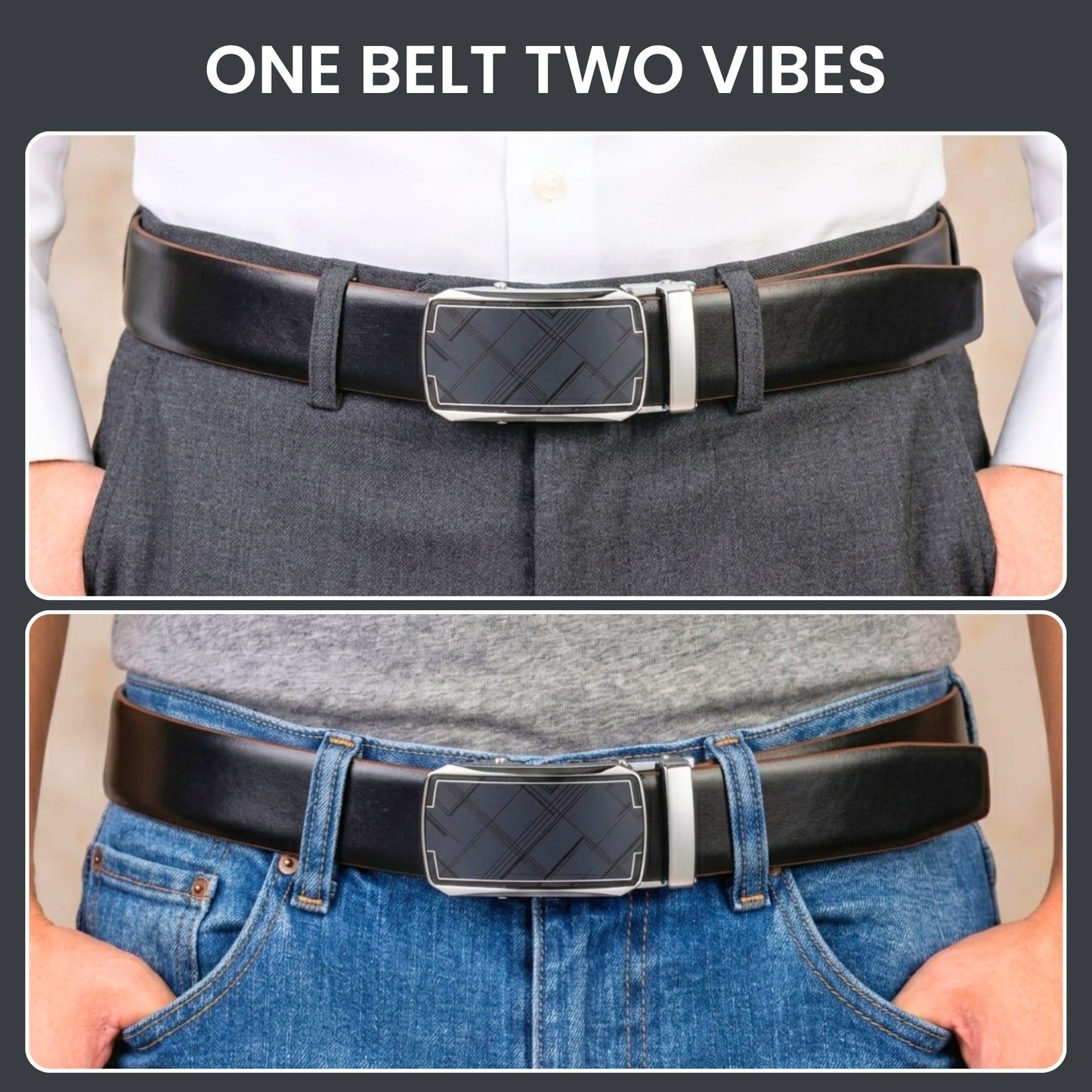 Mens Genuine Leather Belt | 2 in 1 Reversible (Black & Brown) (1 Pc.) - VELARO - ORLUX