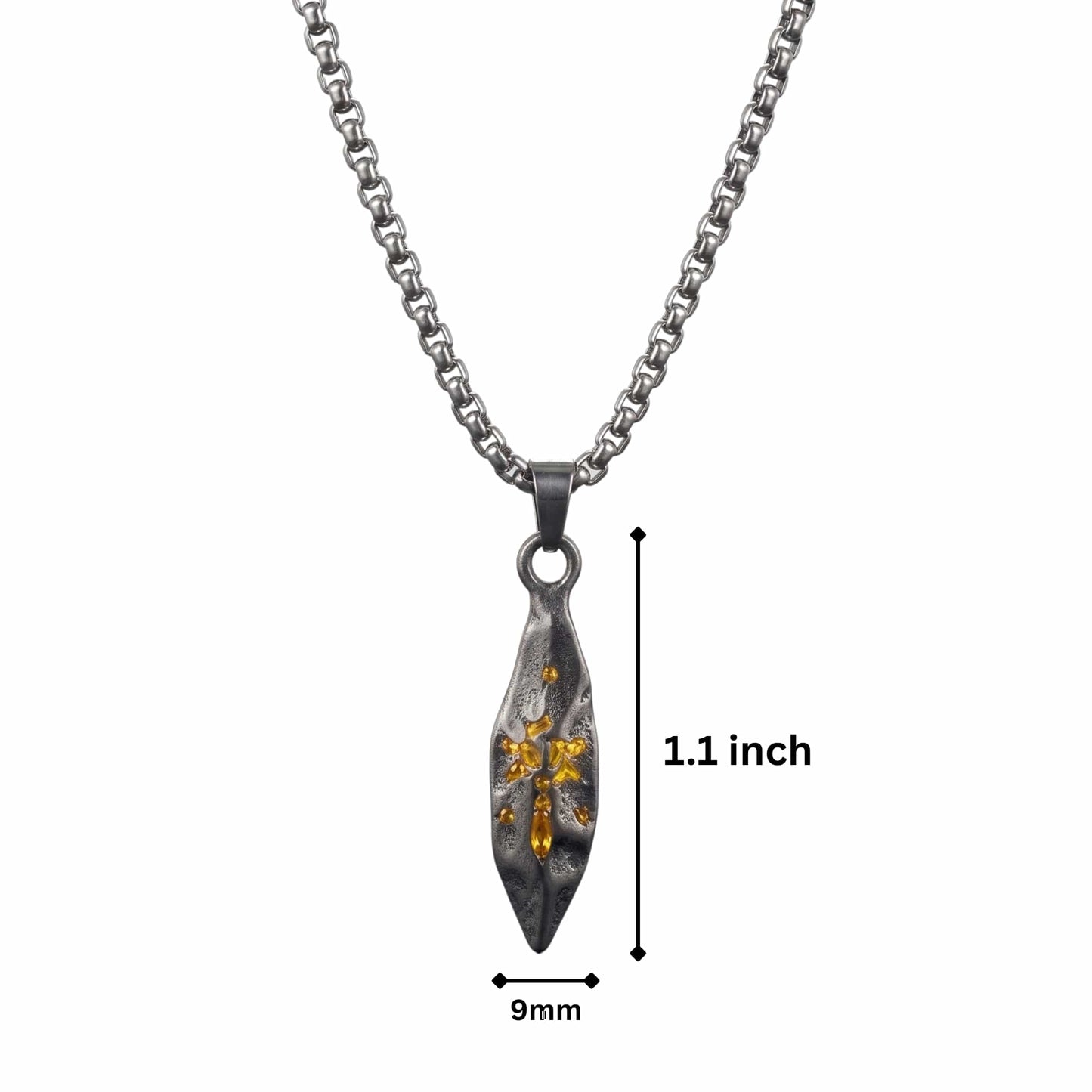 ABSTRACT SPEAR - GUNMETAL - 9mm Titanium Steel Pendant with 23inch Round Box 4mm Chain for Men & Boys — SS Pendant/ Necklace for Men | THE MEN THING