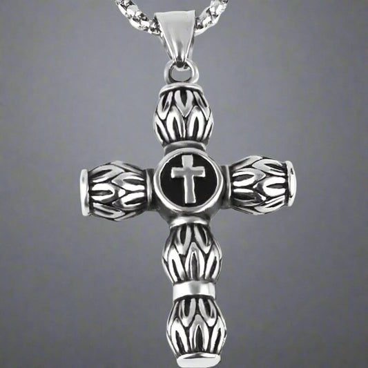 ALLMIGHTY CROSS - Alloy Pendant with Stainless Steel 24inch Round Box Chain, American trending Style for Men & Boy — SS Pendant/ Necklace for Men | THE MEN THING