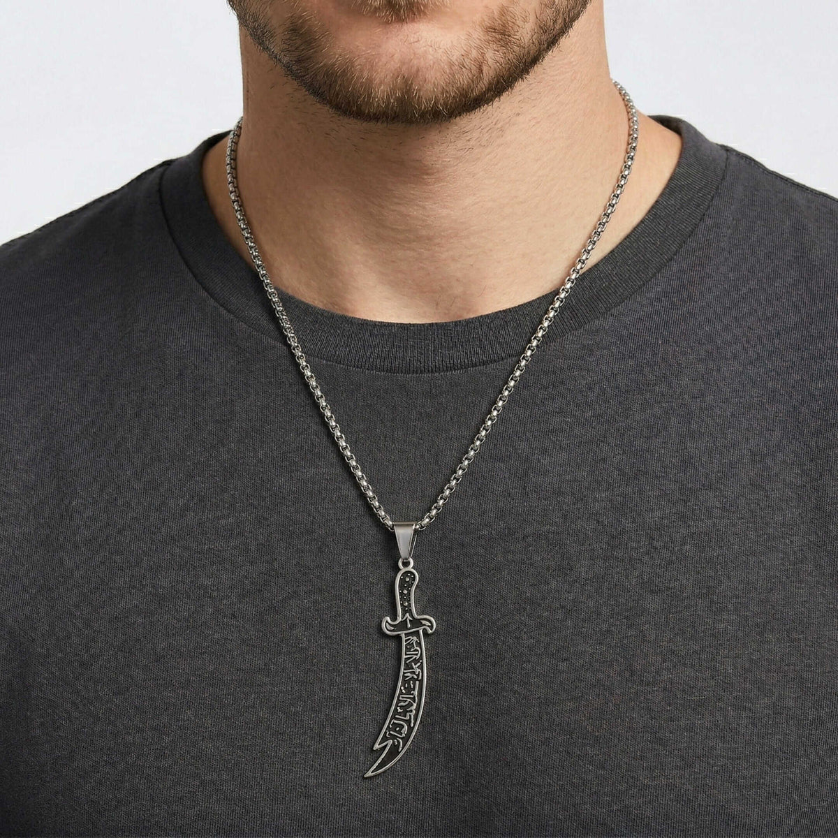 ARABIAN SWORD - 16mm Titanium Steel Pendant with 23inch Round Box 4mm Chain for Men & Boys — SS Pendant/ Necklace for Men | THE MEN THING
