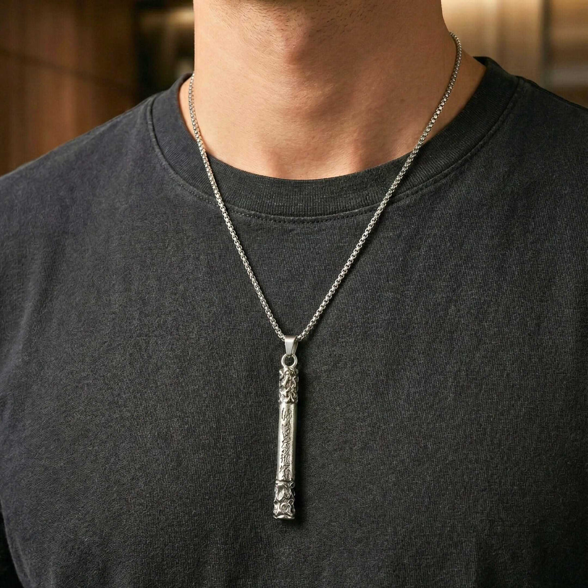 ARCANE SCRIPT BAR - 10mm Pure Titanium Steel Pendant with 27inch Round Box 4mm Chain for Men & Boys — SS Pendant/ Necklace for Men | THE MEN THING