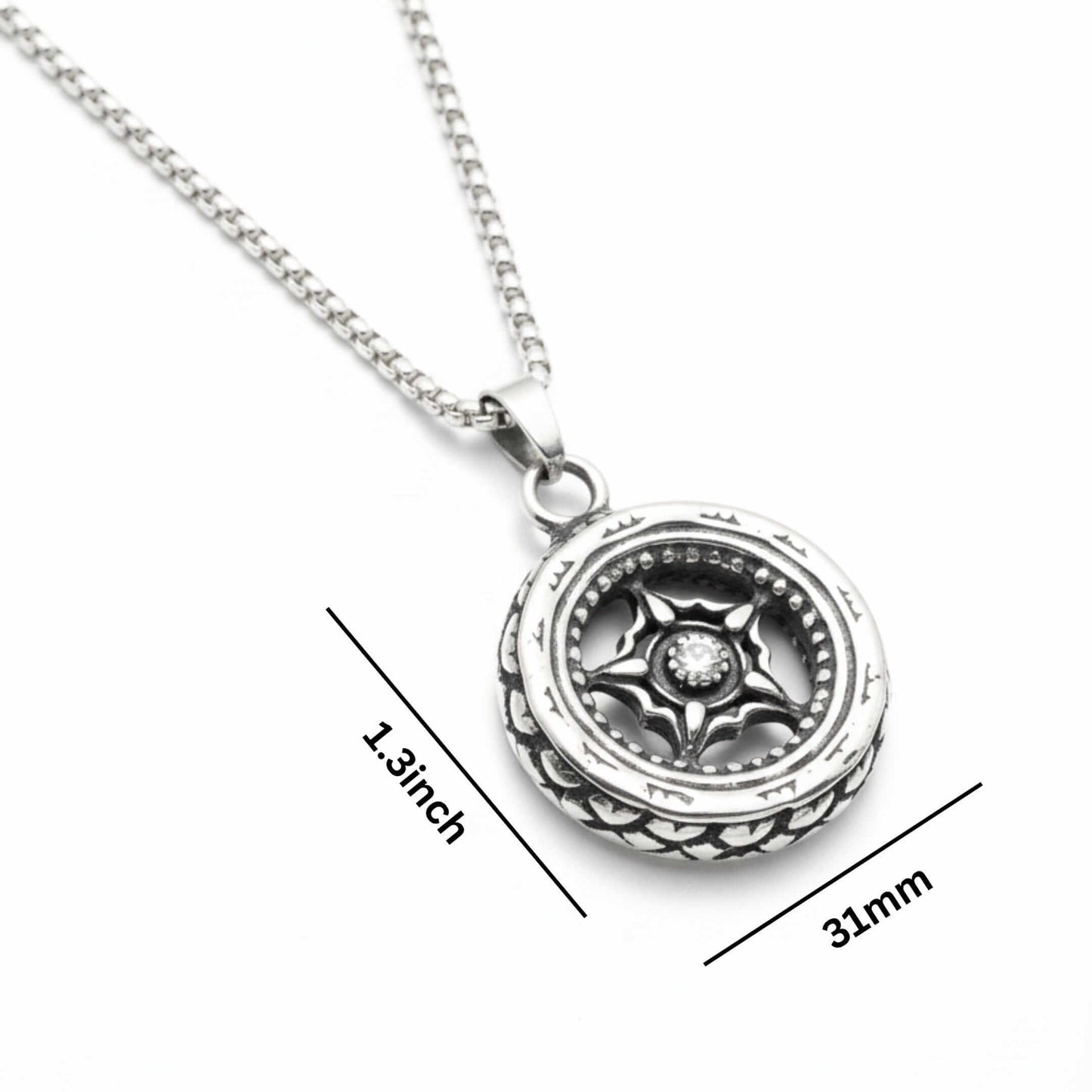 ASTRAL WHEEL - 31mm Titanium Steel Pendant with 24inch Round Box 4mm Chain for Men & Boys — SS Pendant/ Necklace for Men | THE MEN THING