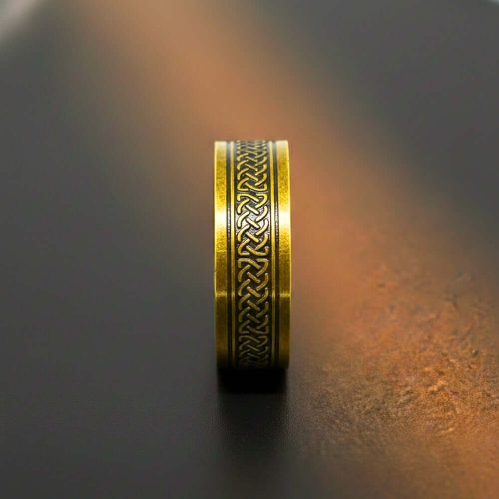 AUREX RUNE - Antique Golden Pure Stainless Steel Men’s Antique Golden - Plated Ring (Size : 17-22-26) — Rings for Men | THE MEN THING