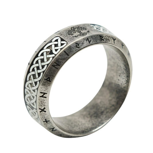 AUREX RUNE - Oxidized Steel - Pure Stainless Steel Men’s Steel - Plated Ring (Size : 17-26) - THE MEN THING