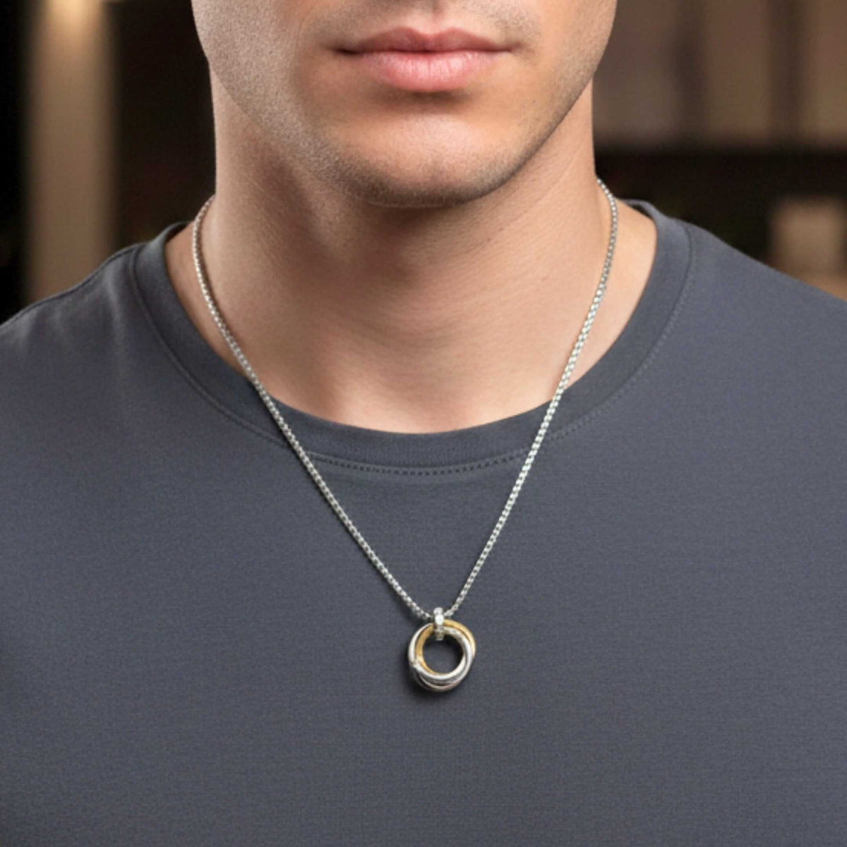 AUREX TRINITY LOOP - 25mm Pure Titanium Steel Pendant with 23inch Round Box 4mm Chain for Men & Boys — SS Pendant/ Necklace for Men | THE MEN THING