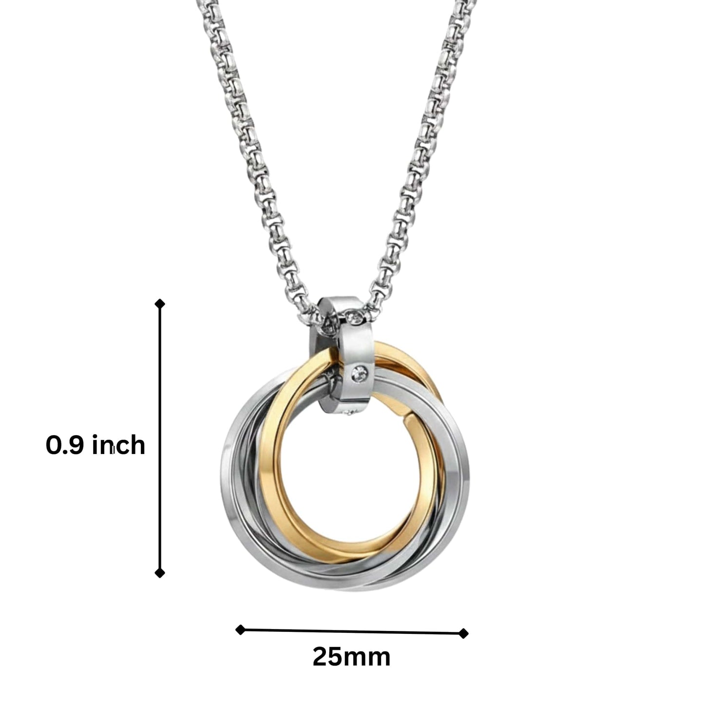 AUREX TRINITY LOOP - 25mm Pure Titanium Steel Pendant with 23inch Round Box 4mm Chain for Men & Boys — SS Pendant/ Necklace for Men | THE MEN THING