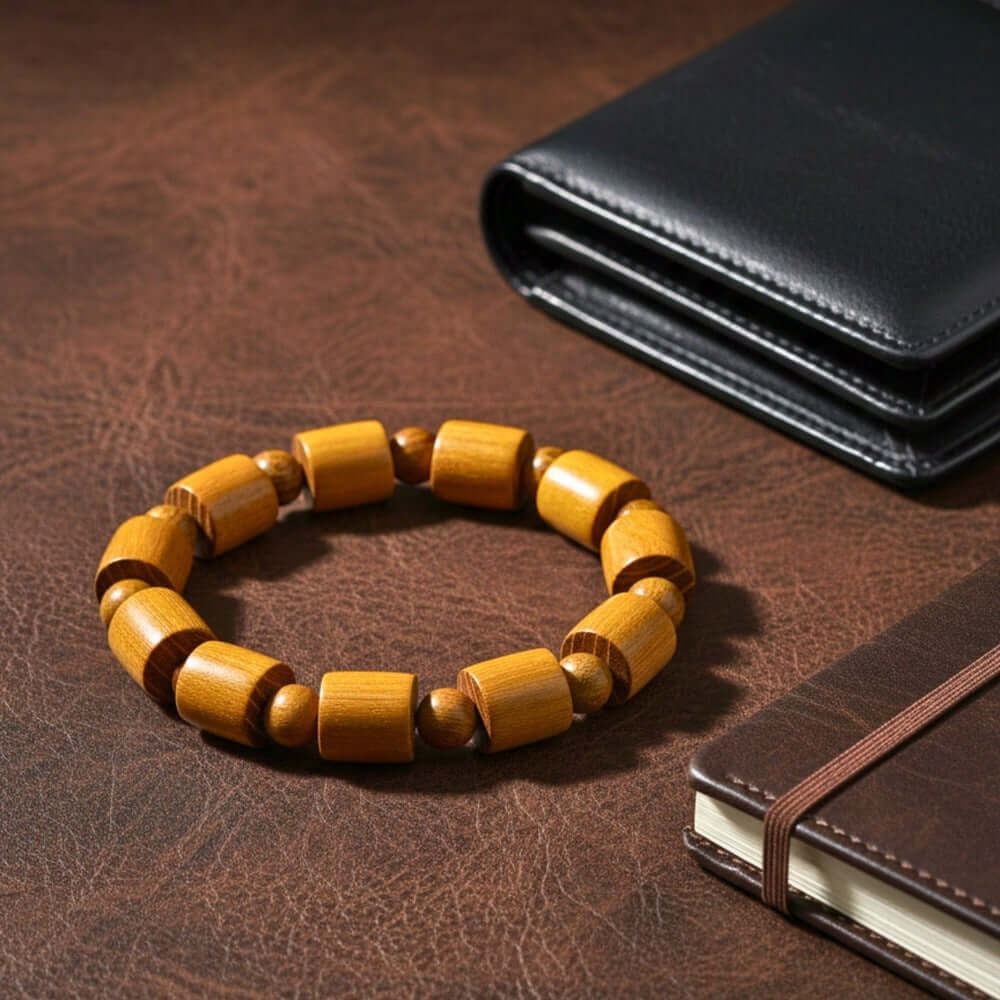 BAREOAK - 13mm Wooden Beads Bracelet with Natural Stone - Adjustable Bracelet — Bead Bracelet for Men | THE MEN THING