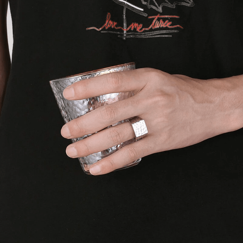 BATTLEBORN SILVER HAMMERED RING - Silver Steel Ring - Pure Titanium Steel Ring for Men Size - 21 — Rings for Men | THE MEN THING