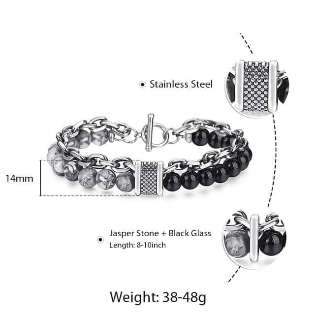 BEADFUSION GREY - Natural Beads Bracelet for Men - Become Money Magnet - Natural Flash Stone Colorful 7 Chakra Energy Stretch Bracelet (8inch) - THE MEN THING