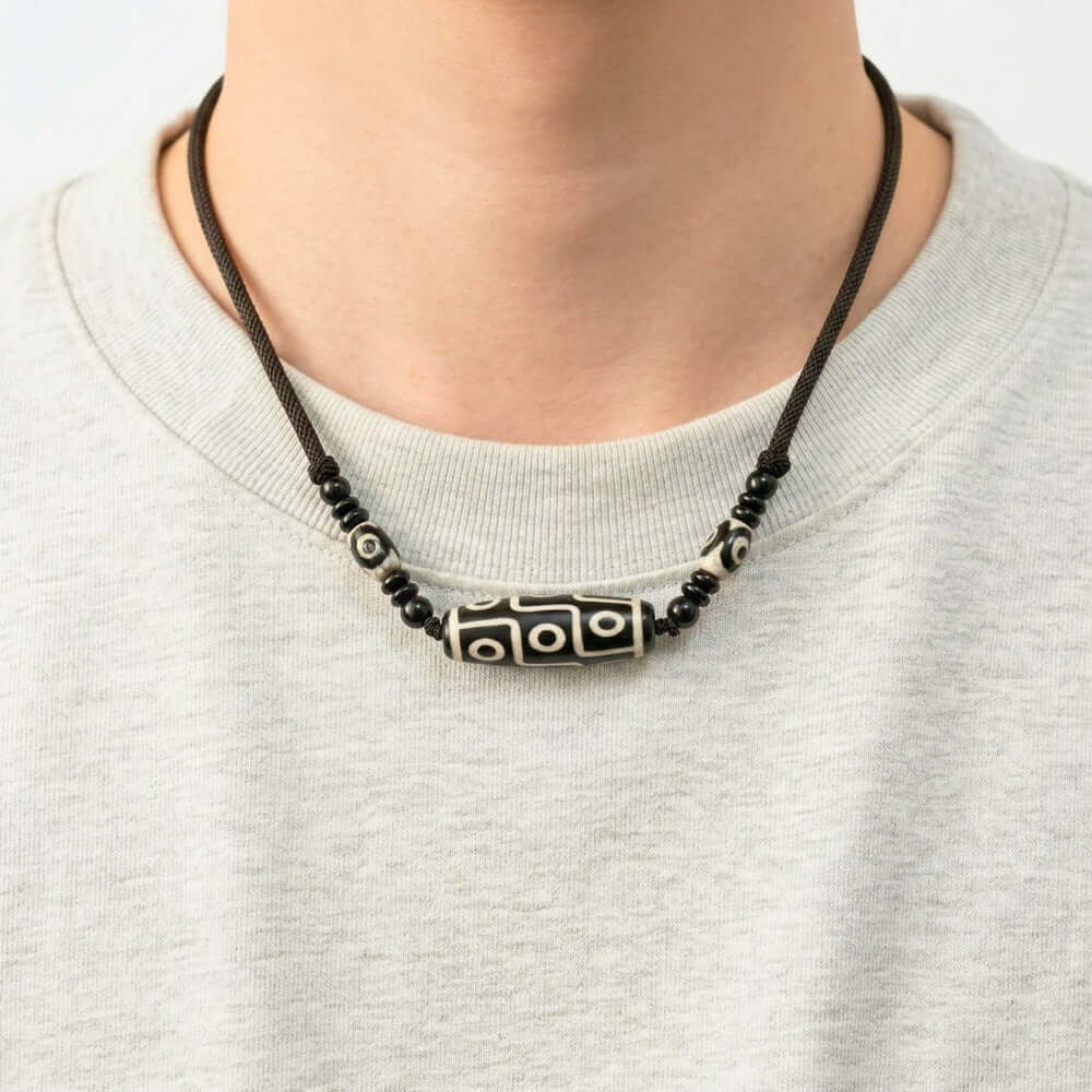BLACK DZI – 43mm Natural Crystal Pendant with Adjustable Leather Rope for Men & Boys — Leather Necklace for Men | THE MEN THING