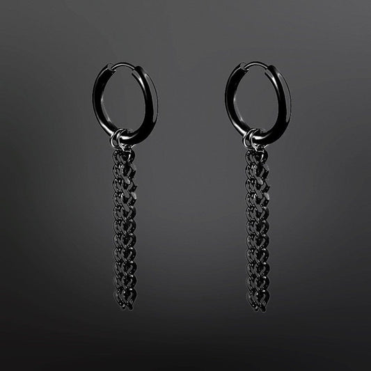 BLACK NOCTURNE LINK - 2mm Titanium Steel Hoop Earrings for Men & Boys (2 Pcs) - THE MEN THING