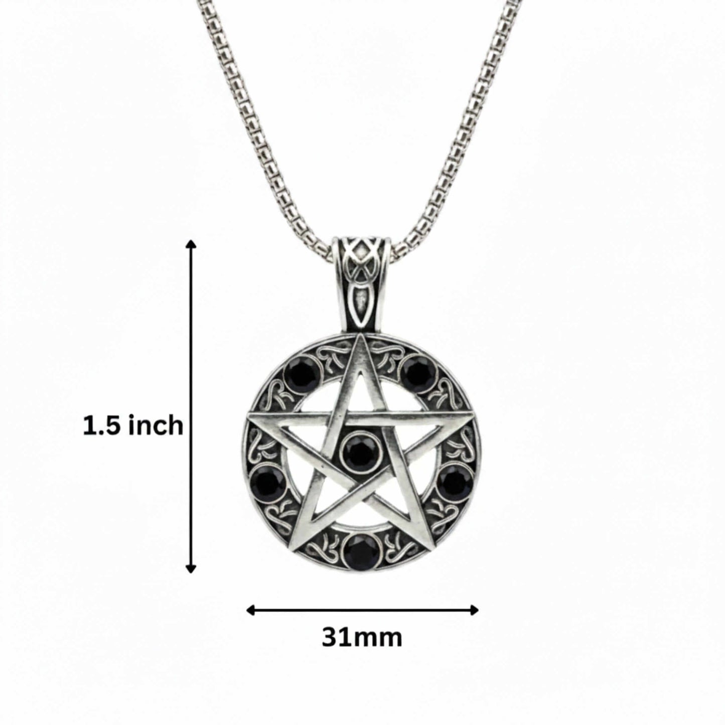BLACK PENTAGRAM STAR - 31mm Pure Titanium Steel Pendant with 23inch Round Box 4mm Chain for Men & Boys — SS Pendant/ Necklace for Men | THE MEN THING