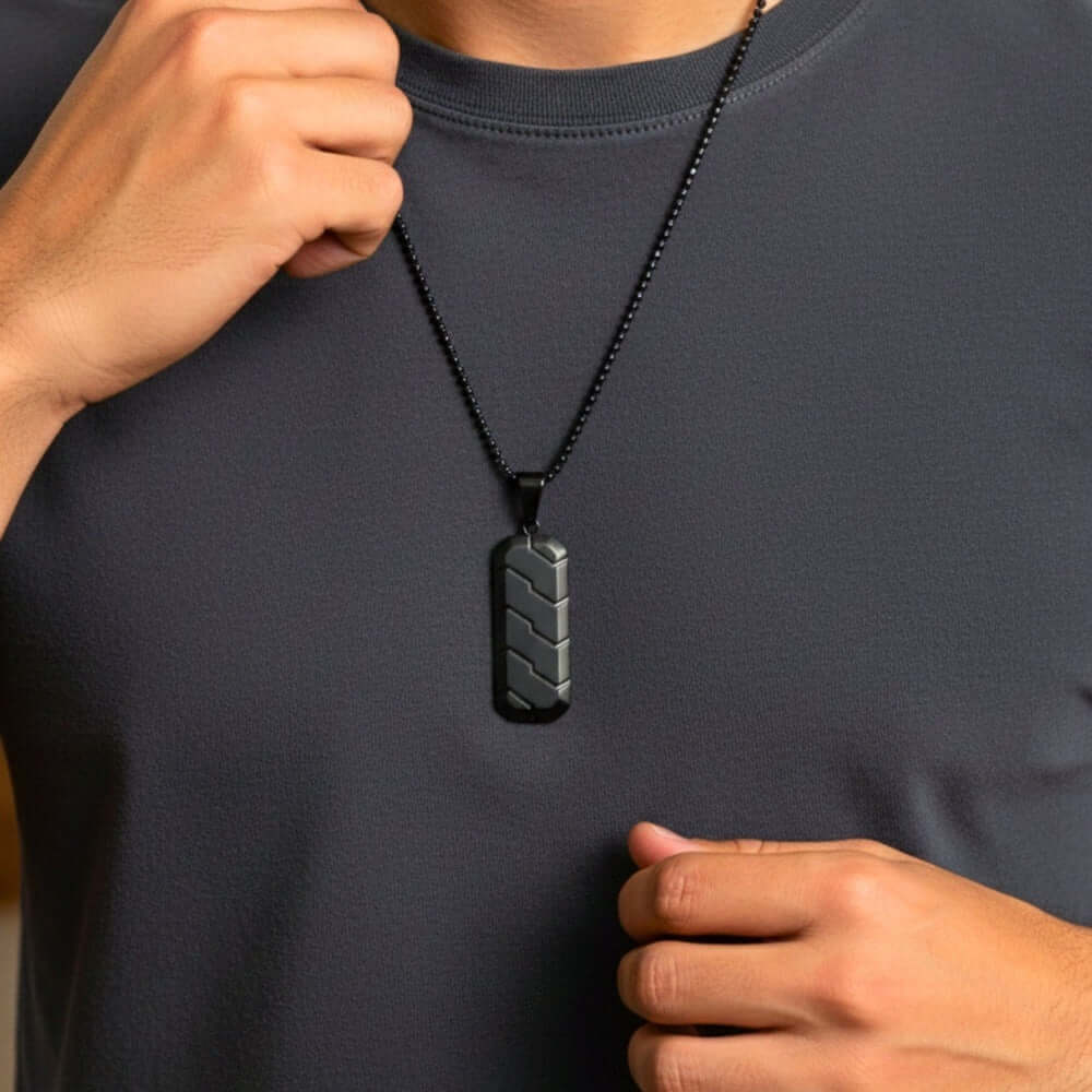 BLACK PRISM - 20mm Titanium Steel Pendant with 24inch Round Box 4 mm Chain for Men & Boys — SS Pendant/ Necklace for Men | THE MEN THING