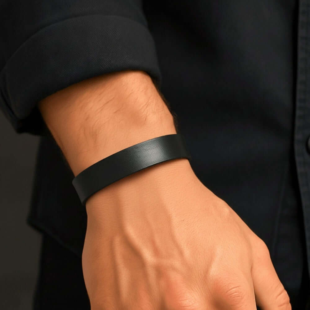 BLAZEFIT BLACK STRAP - 18mm Genuine Leather Bracelet with Stainless Steel Stud button Closure for Men & Boys (6.6-7.1-7.6 inch) — Leather Bracelet for Men | THE MEN THING