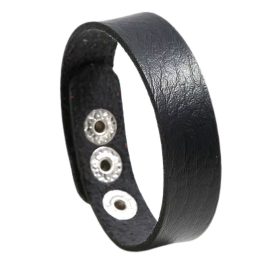 BLAZEFIT BLACK STRAP - 18mm Genuine Leather Bracelet with Stainless Steel Stud button Closure for Men & Boys (6.6-7.1-7.6 inch) - THE MEN THING