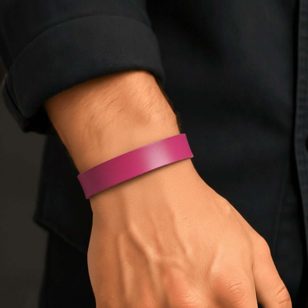 BLAZEFIT PINK STRAP - 18mm Genuine Leather Bracelet with Stainless Steel Stud button Closure for Men & Boys (6.6-7.1-7.6 inch) — Leather Bracelet for Men | THE MEN THING