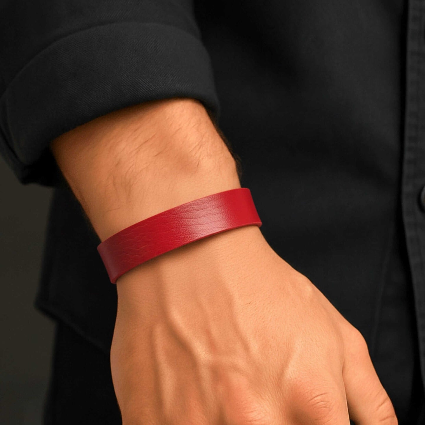 BLAZEFIT RED STRAP - 18mm Genuine Leather Bracelet with Stainless Steel Stud button Closure for Men & Boys (6.6-7.1-7.6 inch) — Leather Bracelet for Men | THE MEN THING