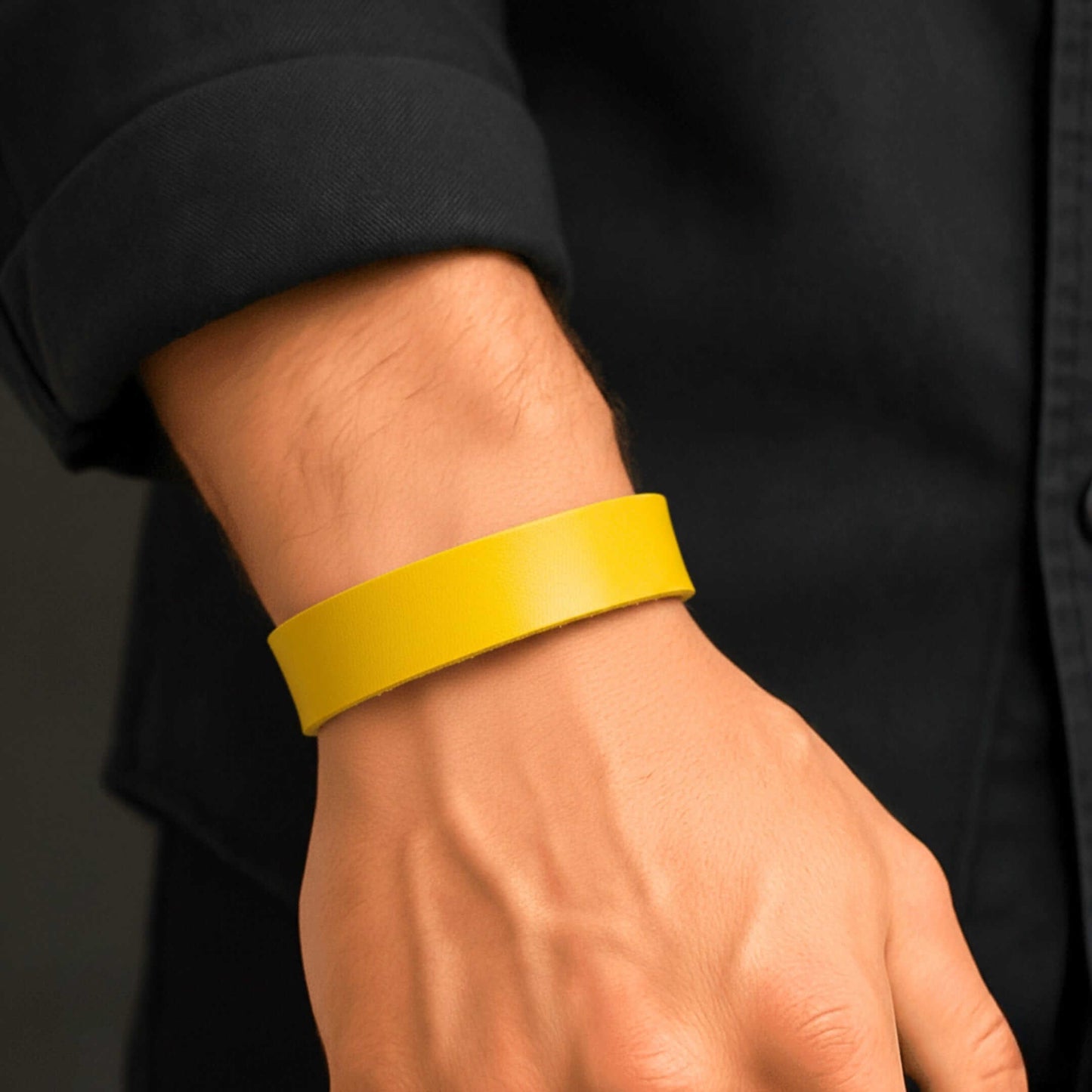 BLAZEFIT YELLOW STRAP - 18mm Genuine Leather Bracelet with Stainless Steel Stud button Closure for Men & Boys (6.6-7.1-7.6 inch) — Leather Bracelet for Men | THE MEN THING