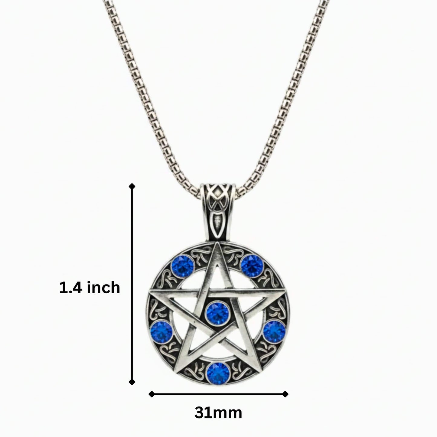 BLUE PENTAGRAM STAR - 31mm Pure Titanium Steel Pendant with 23inch Round Box 4mm Chain for Men & Boys — SS Pendant/ Necklace for Men | THE MEN THING