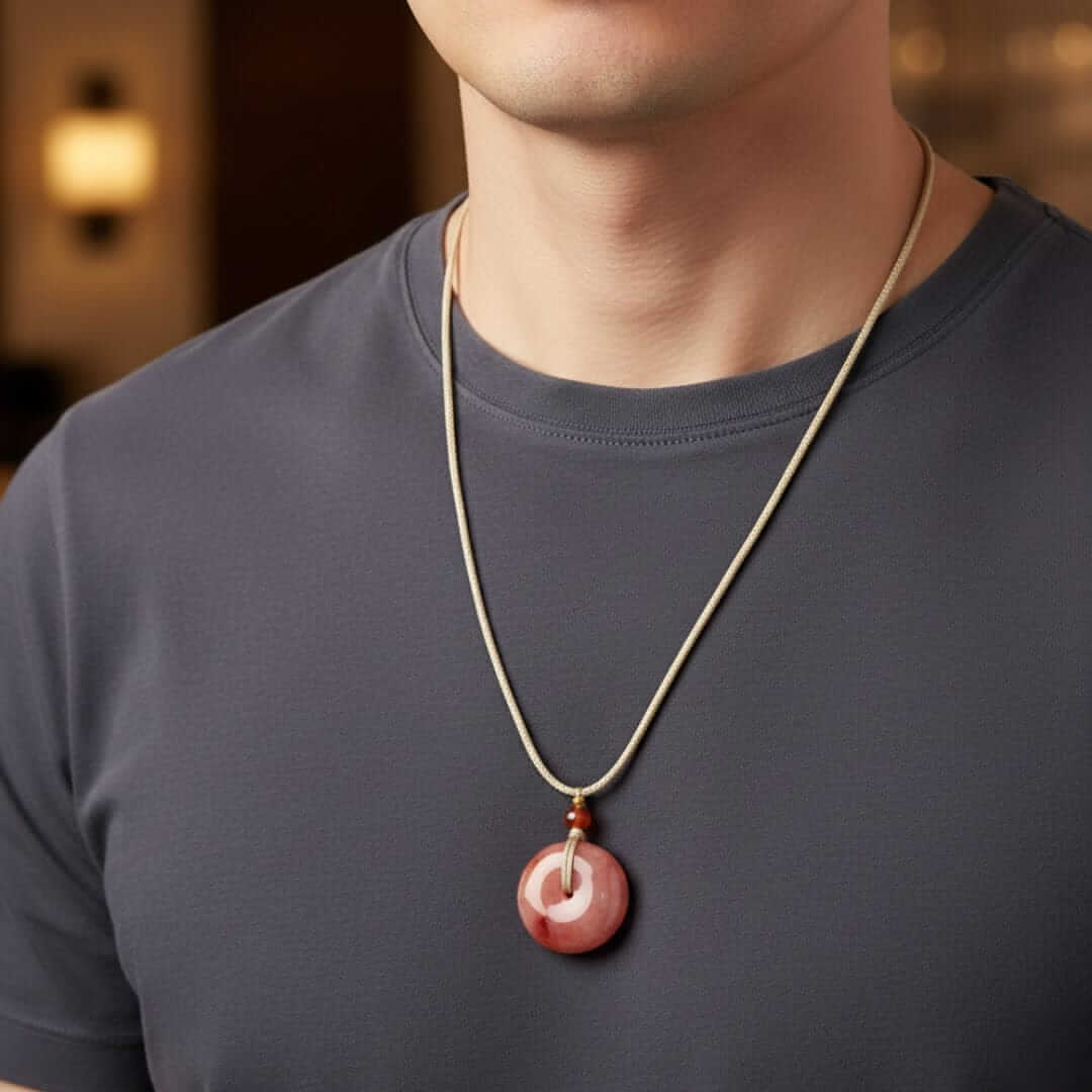BLUSHSTONE AMULET – 1-Inch Natural Crystal Pendant with Adjustable Rope for Men & Boys — Leather Necklace for Men | THE MEN THING