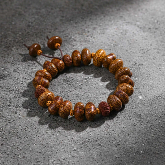 BODHI SEED - 16mm Wooden Beads Bracelet with Natural Stone - Adjustable Bracelet — Bead Bracelet for Men | THE MEN THING