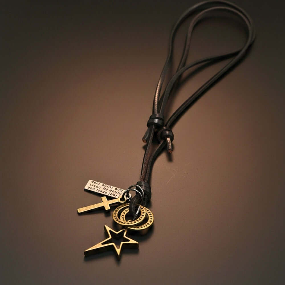 BRASS VOYAGER STAR CROSS – 1.5-Inch Pure Stainless Steel Pendant with Adjustable Leather Rope for Men & Boys — Leather Necklace for Men | THE MEN THING