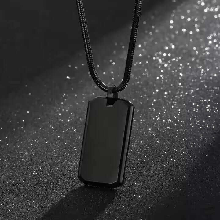 ENGRAVED - BRAVE TAG - Pure Titanium Steel Black Dog Tag Pendant with 24inch Snake Chain for Men & Boys — SS Pendant/ Necklace for Men | THE MEN THING