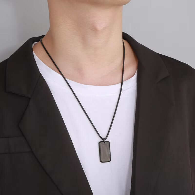 ENGRAVED - BRAVE TAG - Pure Titanium Steel Black Dog Tag Pendant with 24inch Snake Chain for Men & Boys — SS Pendant/ Necklace for Men | THE MEN THING