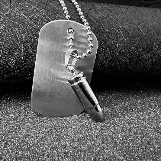 BULLET DOG TAG - Titanium Steel Pendant with 24inch Round Box Chain, American trending Style for Men & Boys - THE MEN THING