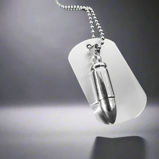 BULLET DOG TAG - Titanium Steel Pendant with 24inch Round Box Chain, American trending Style for Men & Boys — SS Pendant/ Necklace for Men | THE MEN THING