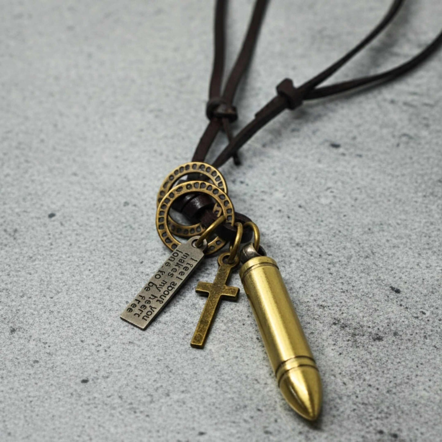 BULLET FAITH - Titanium Steel Gold BULLET Pendant with Adjustable Pure Leather Cord Necklace for Men & Boys — Leather Necklace for Men | THE MEN THING