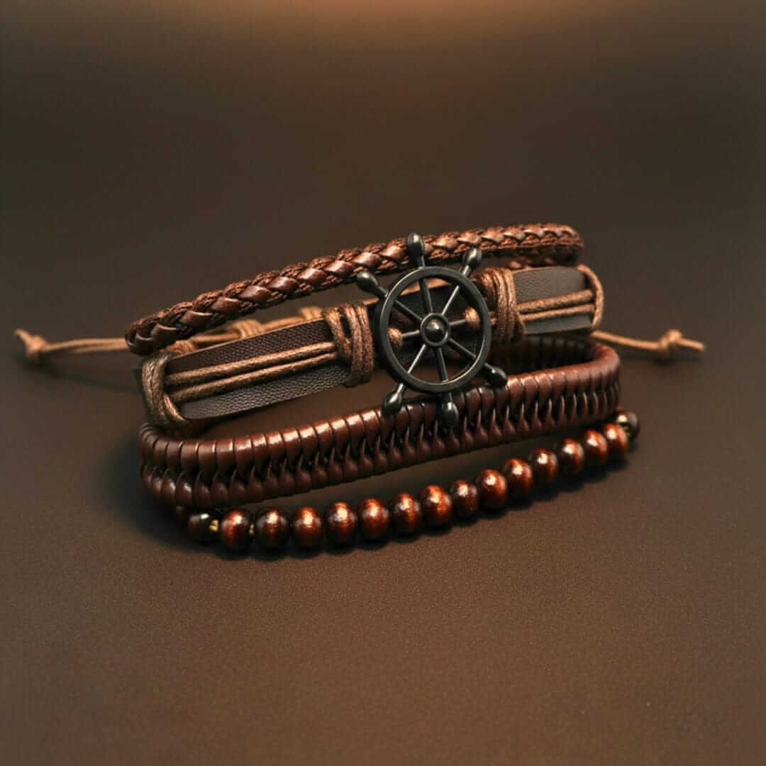 CAPTAIN DESTINY - 4 Pcs Genuine Leather Adjustable Bracelet Set for Men & Boys (8 inch) — Leather Bracelet for Men | THE MEN THING