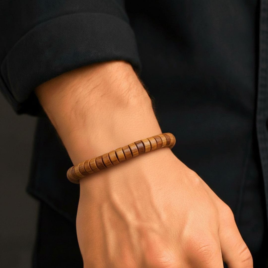 CEDAR CORE - 10mm Wooden Beads Bracelet with Natural Stone - Adjustable Bracelet - THE MEN THING