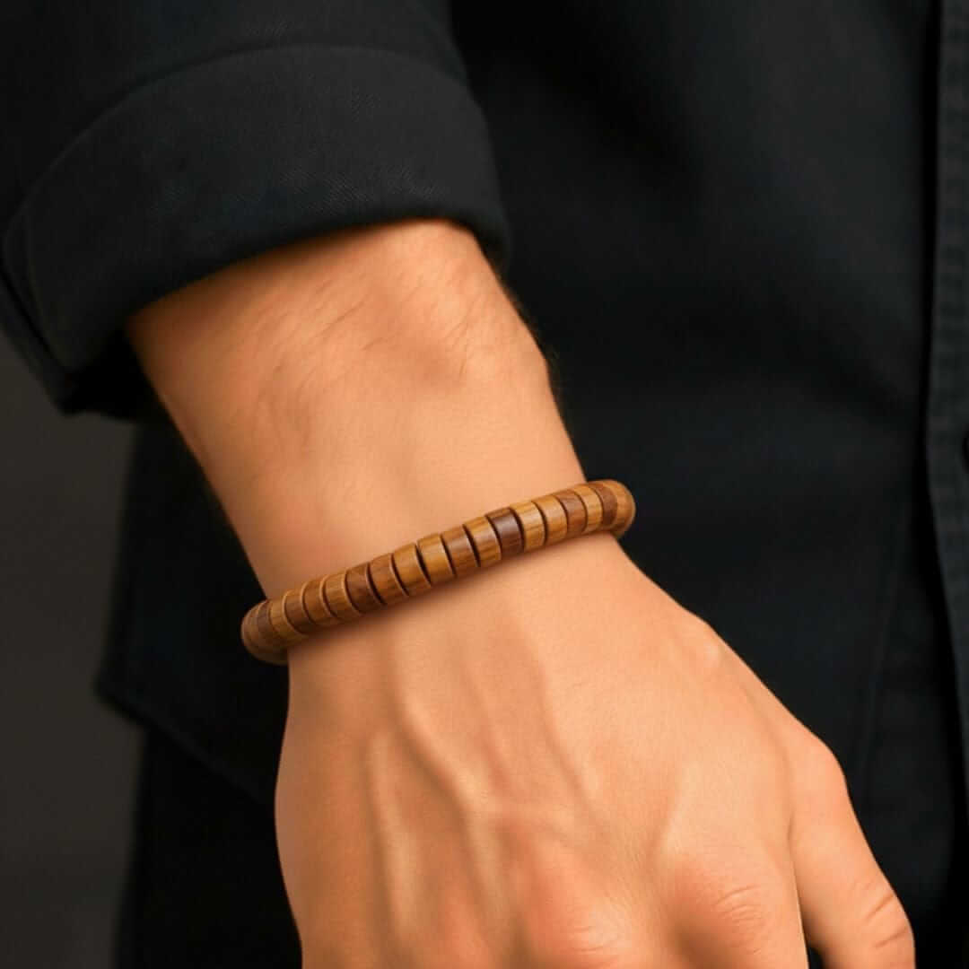 CEDAR CORE - 10mm Wooden Beads Bracelet with Natural Stone - Adjustable Bracelet — Bead Bracelet for Men | THE MEN THING