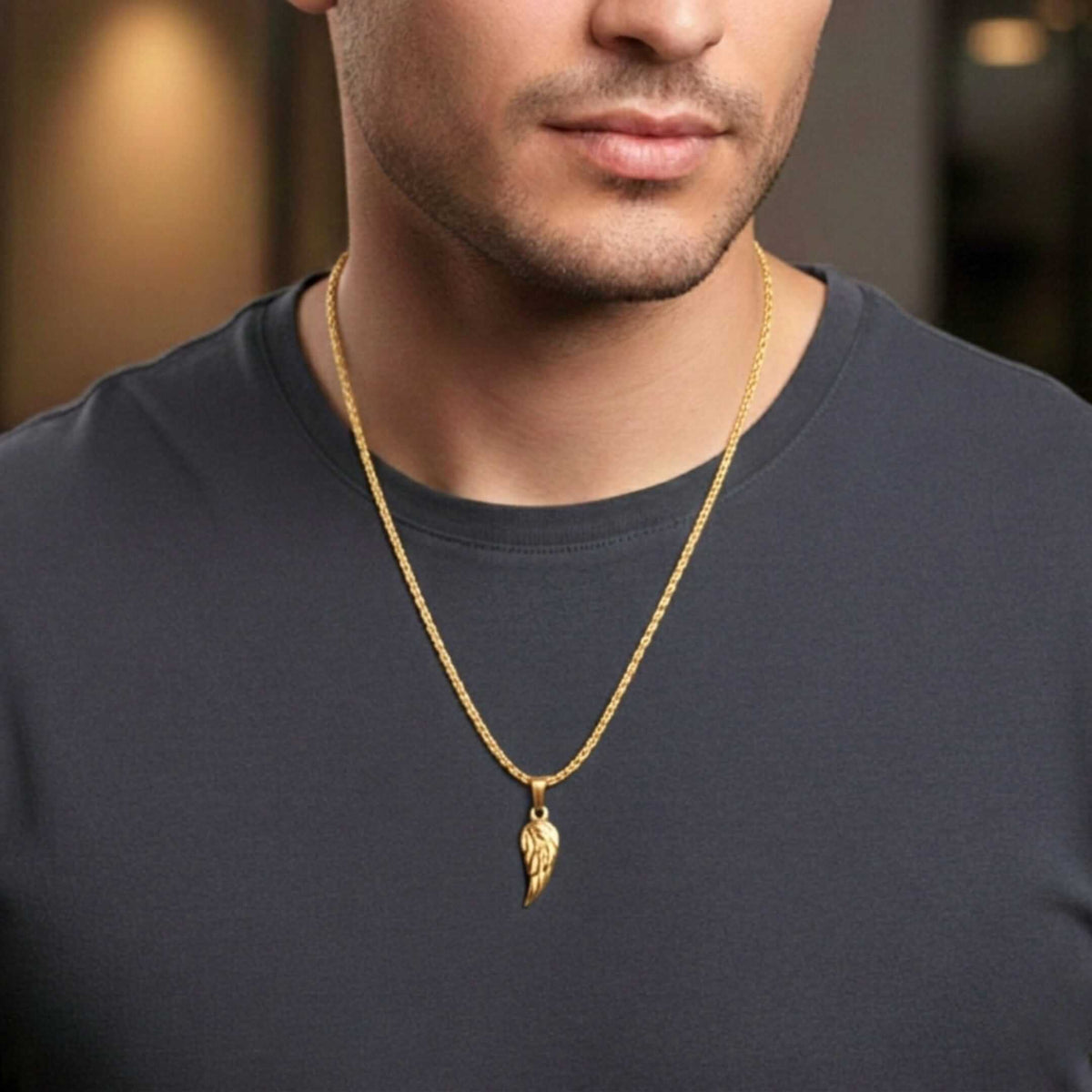 CELESTIAL GUARDIAN - GOLDEN - 9mm Pure Titanium Steel Pendant with 20inch Twisted 3mm Chain for Men & Boys — SS Pendant/ Necklace for Men | THE MEN THING