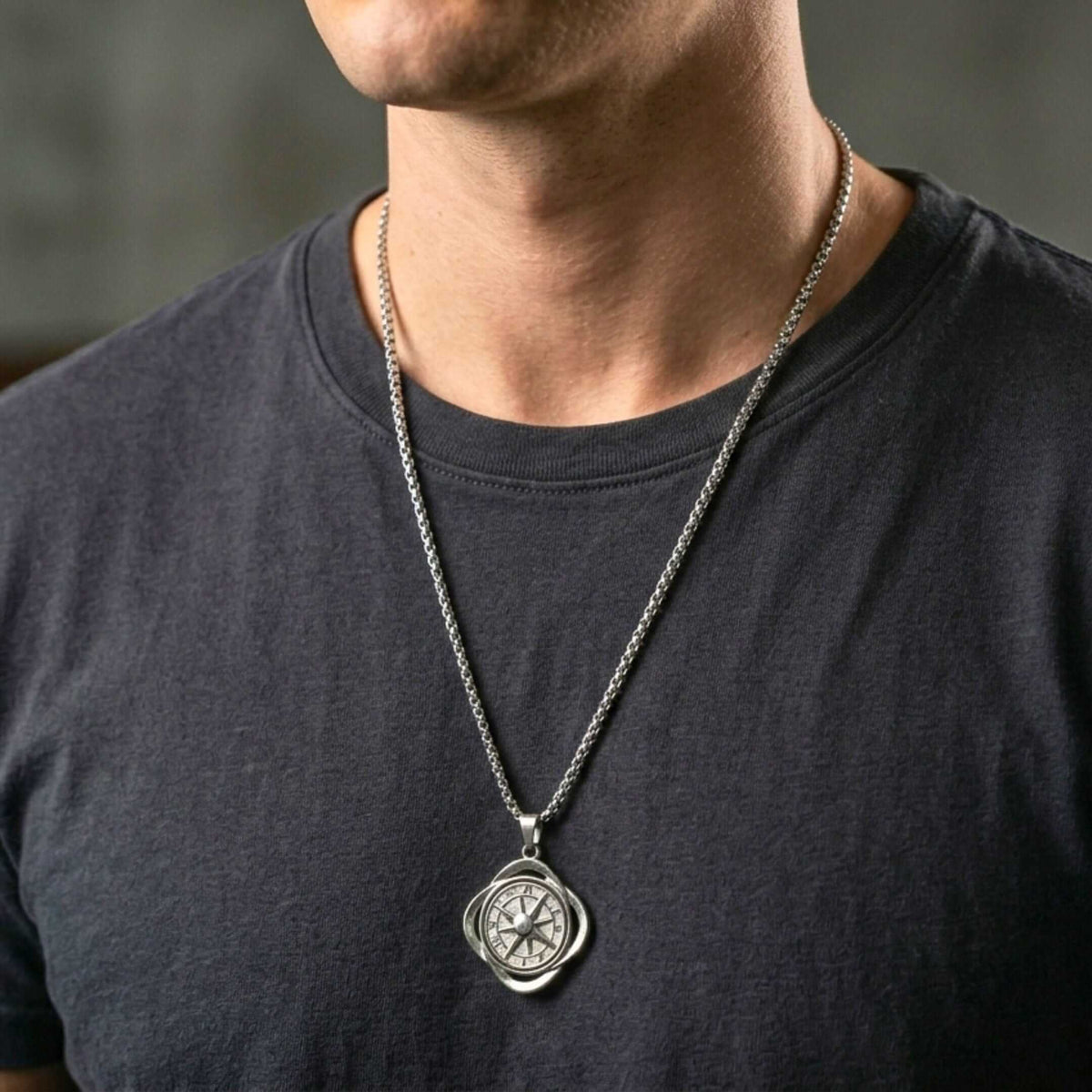 CELESTIAL NAVIGATOR - 35mm Pure Titanium Steel Pendant with 27inch Round Box 4mm Chain for Men & Boys — SS Pendant/ Necklace for Men | THE MEN THING