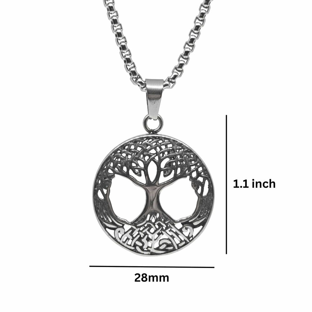 CELTIC TREE - 28mm Titanium Steel Pendant with 24inch Round Box 5mm Chain for Men & Boys - THE MEN THING
