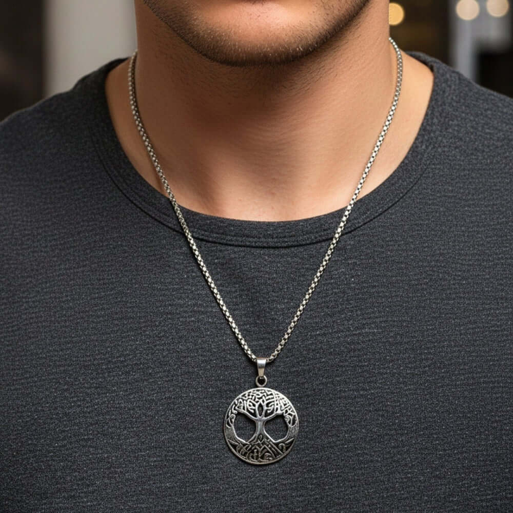 CELTIC TREE - 28mm Titanium Steel Pendant with 24inch Round Box 5mm Chain for Men & Boys — SS Pendant/ Necklace for Men | THE MEN THING