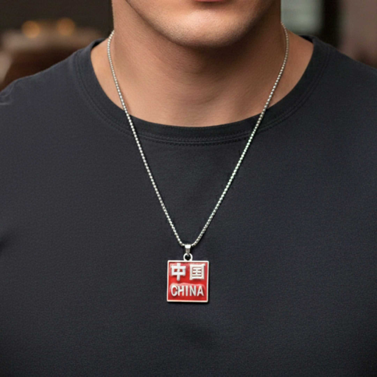 CHINA HERITAGE TAG - 31mm Pure Titanium Steel Pendant with 27inch Round Box 4mm Chain for Men & Boys — SS Pendant/ Necklace for Men | THE MEN THING