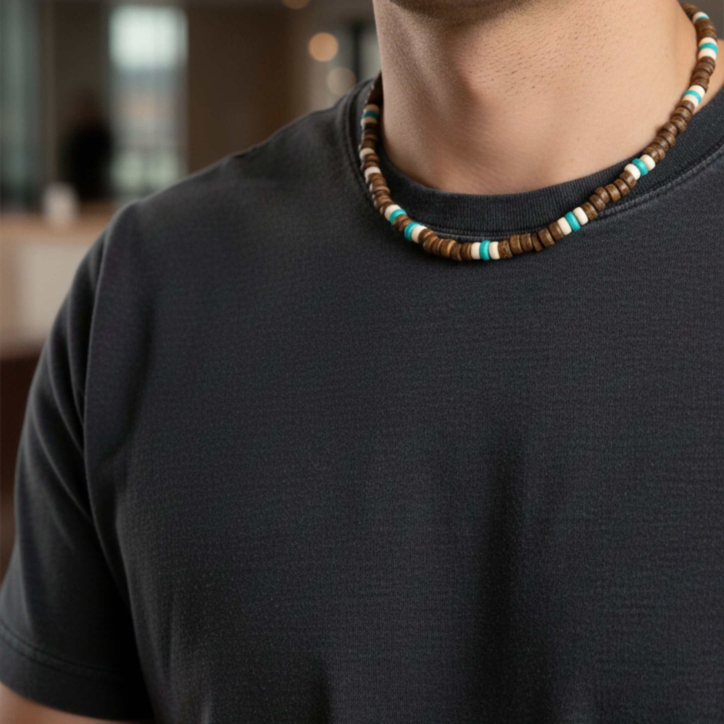 COASTAL SOUL - 8 mm Beaded Necklace for Men and Boys (18 inches with adjustable cable chain) — Pearl / Bead Necklace for Men | THE MEN THING