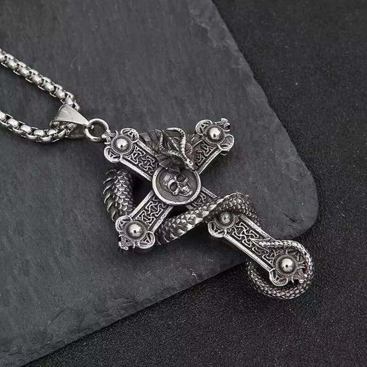 COBRA-CROSS - Alloy Snake Pendant with Pure Stainless Steel 24inch Round Box Chain, European trending Style for Men & Boy — SS Pendant/ Necklace for Men | THE MEN THING