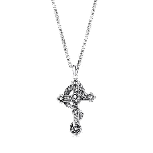 COBRA CROSS (T) - Pure Titanium Steel Pendant with Stainless Steel 24inch Round Box Chain, European trending Style for Men & Boy — SS Pendant/ Necklace for Men | THE MEN THING